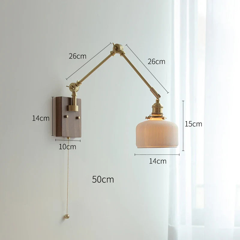 Helnys Copper Swing Arm Wall Lamp Sconce - LED Bedroom Living Room Light