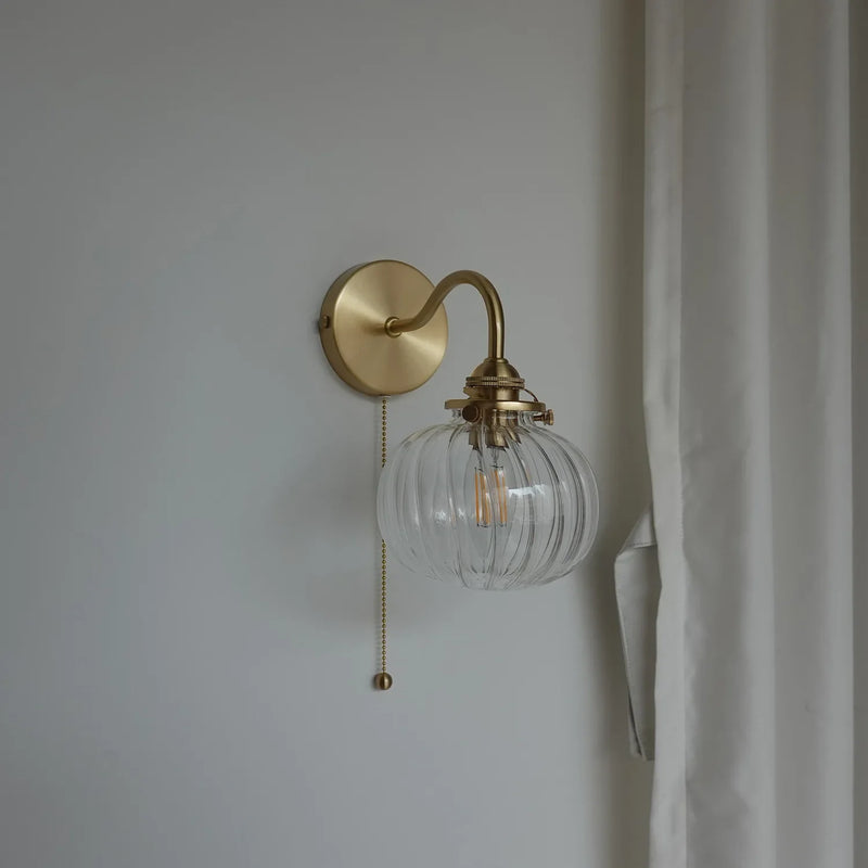 Helnys Modern Copper Wall Sconce with Little Glass Ball LED, Plug In Switch