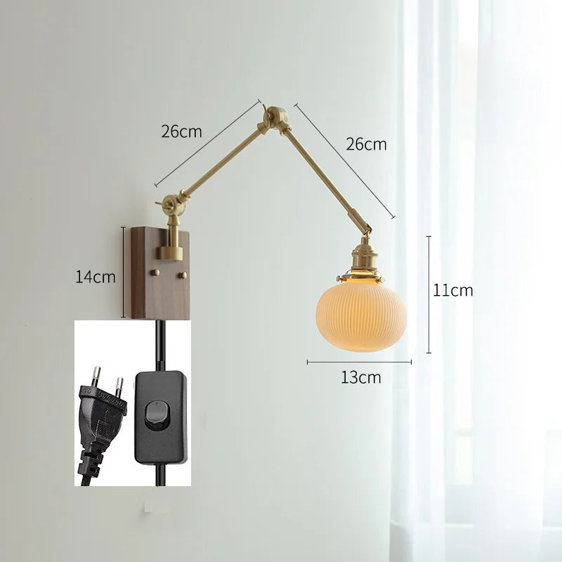 Helnys Copper Swing Arm Wall Lamp Sconce - LED Bedroom Living Room Light