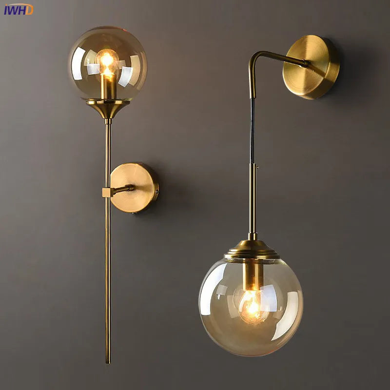 Helnys Nordic Glass Ball LED Wall Lamp for Bedroom and Bathroom