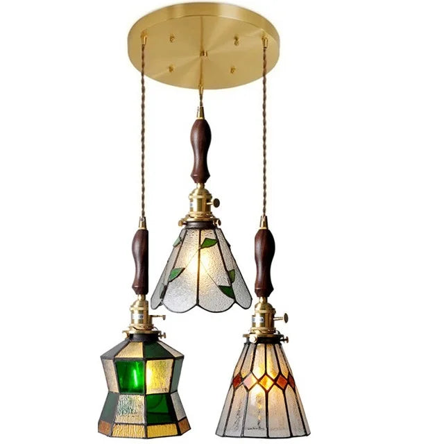 Helnys Nordic Glass Copper Pendant Light with Wood Knob Switch