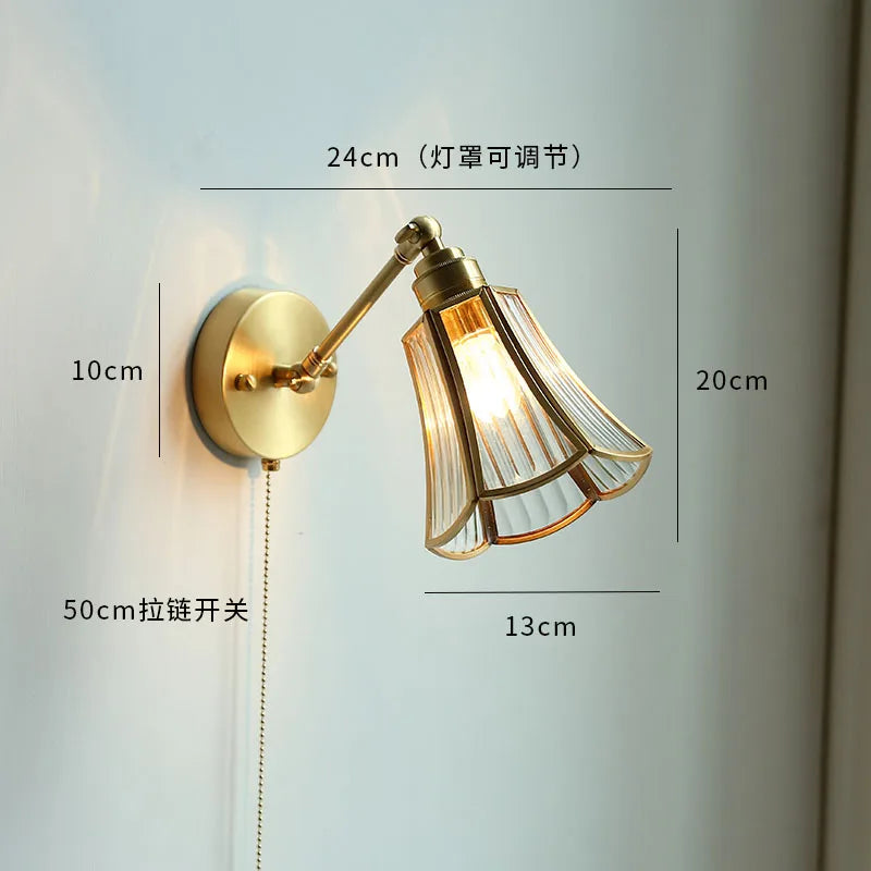 Helnys Nordic Copper Wall Sconce with Pull Chain Switch - Modern LED Light