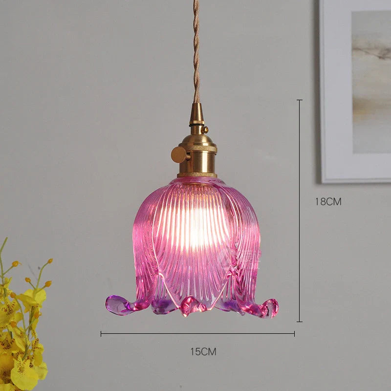 Helnys Amber Glass LED Pendant Lights - Modern Nordic Copper Hanging Lamp