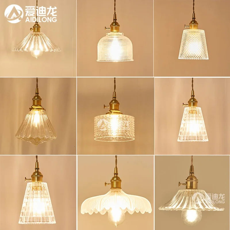 Helnys Nordic Copper LED Glass Pendant Light for Bedroom, Restaurant, Bar, and Cafe