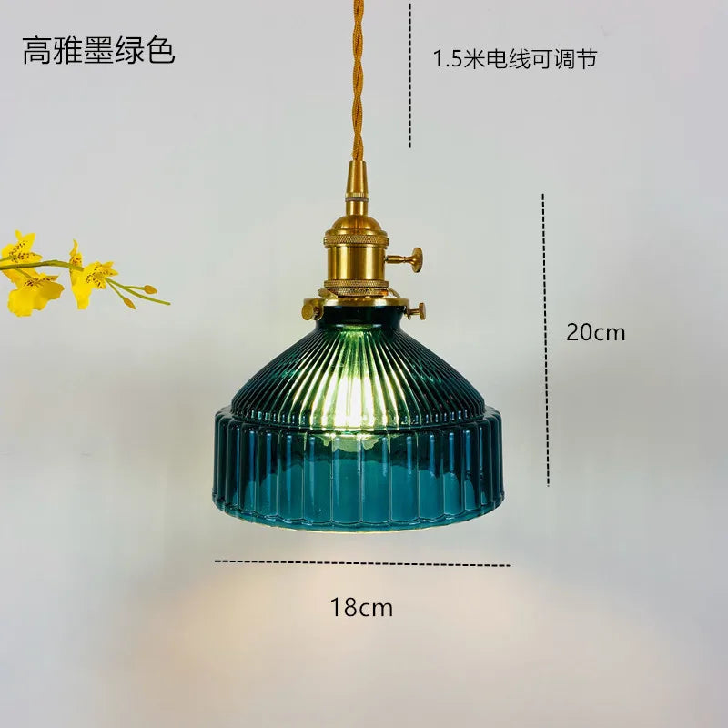 Helnys Glass Hanging Lamp with Switch - Nordic Copper Pendant Light