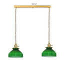 Helnys Green Glass LED Pendant Light with Wood Handle & Copper Socket
