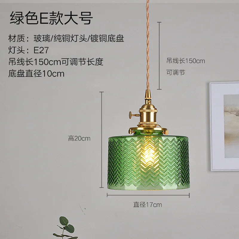 Helnys Copper Glass LED Pendant Lamp Switch Amber Nordic Hanging Lights