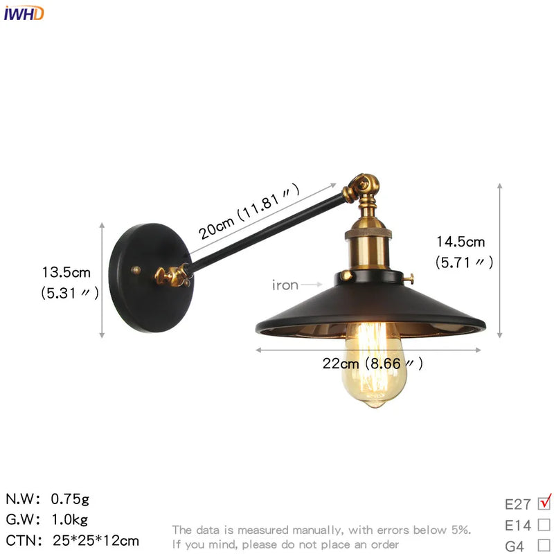 Helnys Retro Wall Light Up Down Bedroom Stair Loft Vintage Sconce LED Wall Lamp