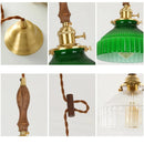Helnys Green Glass LED Pendant Light with Wood Handle & Copper Socket