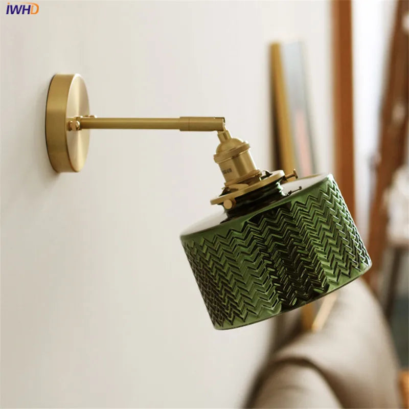Helnys Green Glass Nordic Wall Sconce with LED Lighting
