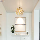 Helnys Nordic Flower Copper Glass Pendant Light Fixture with LED for Bedroom Dining Living Room
