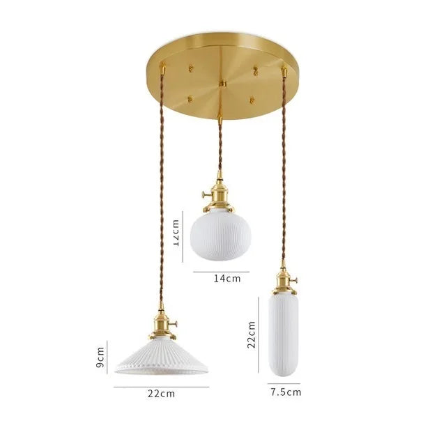 Helnys Ceramic LED Pendant Light - Modern Copper Hanging Lamp