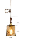 Helnys Vintage Wood Copper Pendant Lights Amber Glass Japanese Style LED