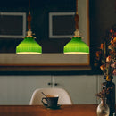 Helnys Green Glass LED Pendant Light with Wood Handle & Copper Socket