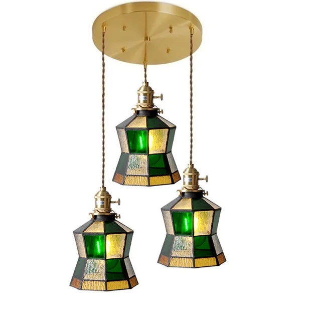 Helnys Nordic Glass Copper Pendant Light with Wood Knob Switch