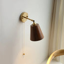 Helnys Adjustable Wooden Wall Lamp with Pull Chain for Bedroom & Bathroom