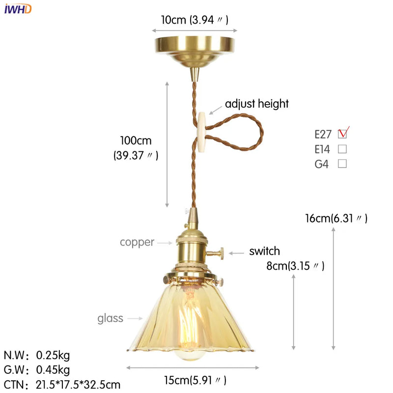 Helnys Nordic White Glass Pendant Light with Japan Copper Finish