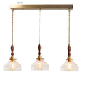 Helnys Green Glass LED Pendant Light with Wood Handle & Copper Socket