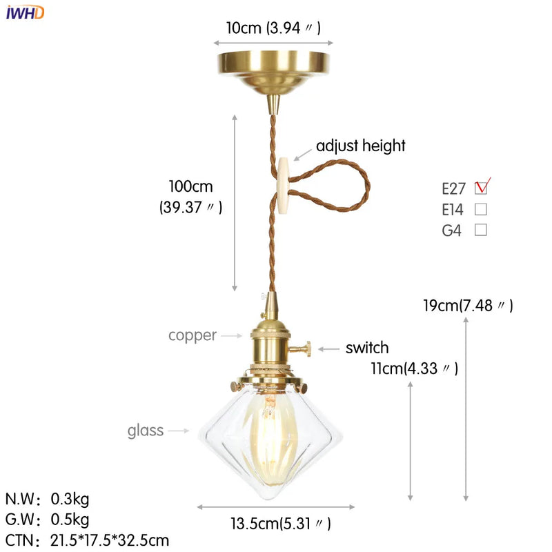 Helnys Nordic White Glass Pendant Light with Japan Copper Finish
