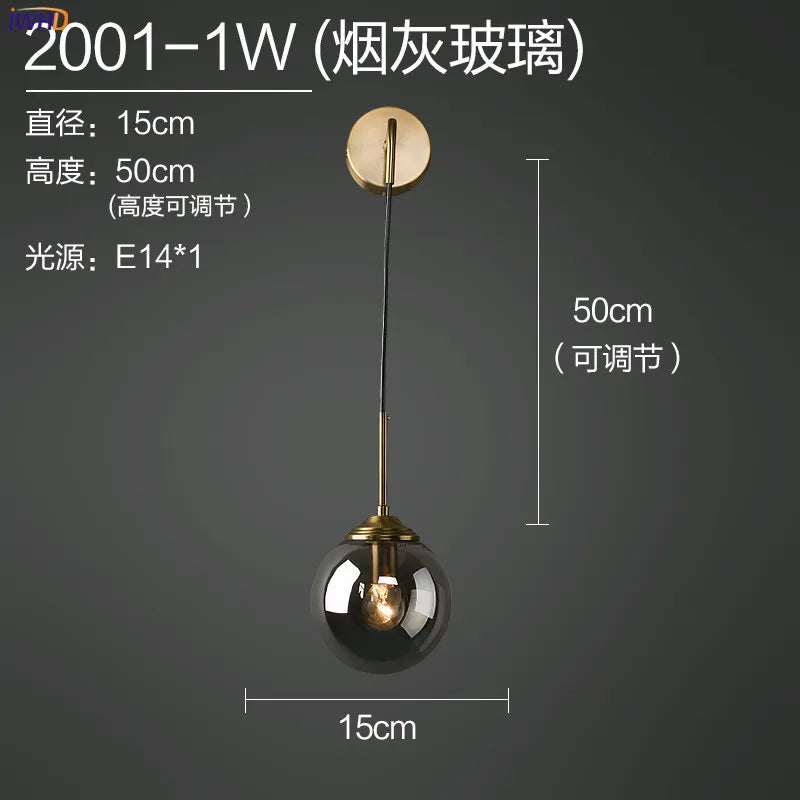 Helnys Nordic Glass Ball LED Wall Lamp for Bedroom and Bathroom