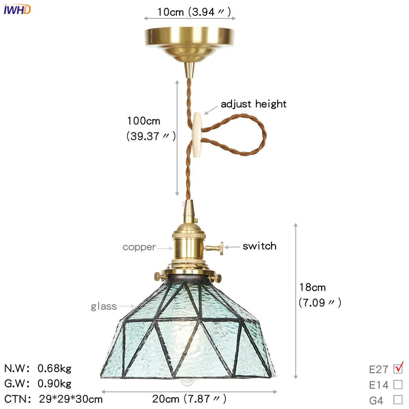 Helnys Modern Glass Copper LED Pendant Lamp for Kitchen Living Room