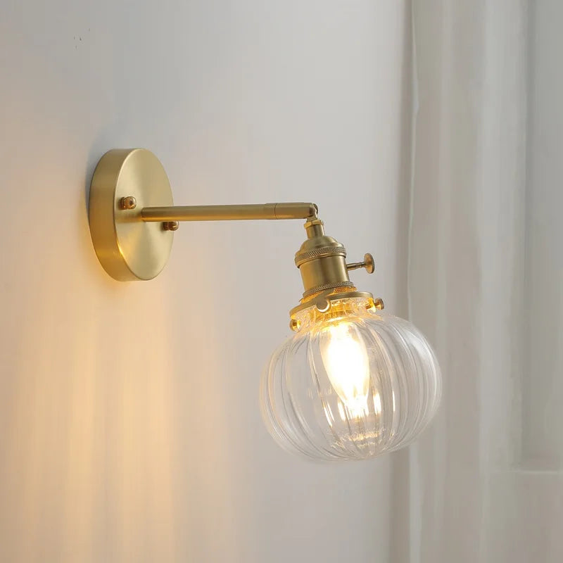 Helnys Nordic Copper Glass Ball Wall Lamp with Knob Switch for Bathroom Mirror