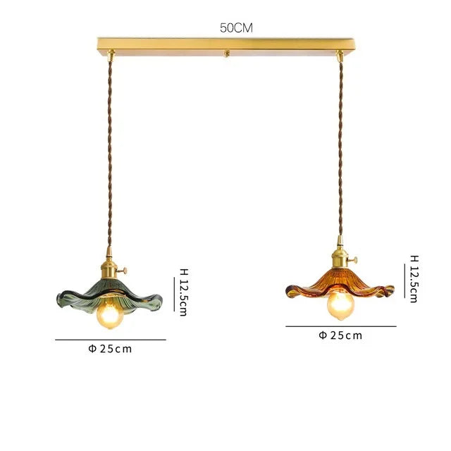 Helnys Nordic Green Glass LED Pendant Light with Copper Knob Switch