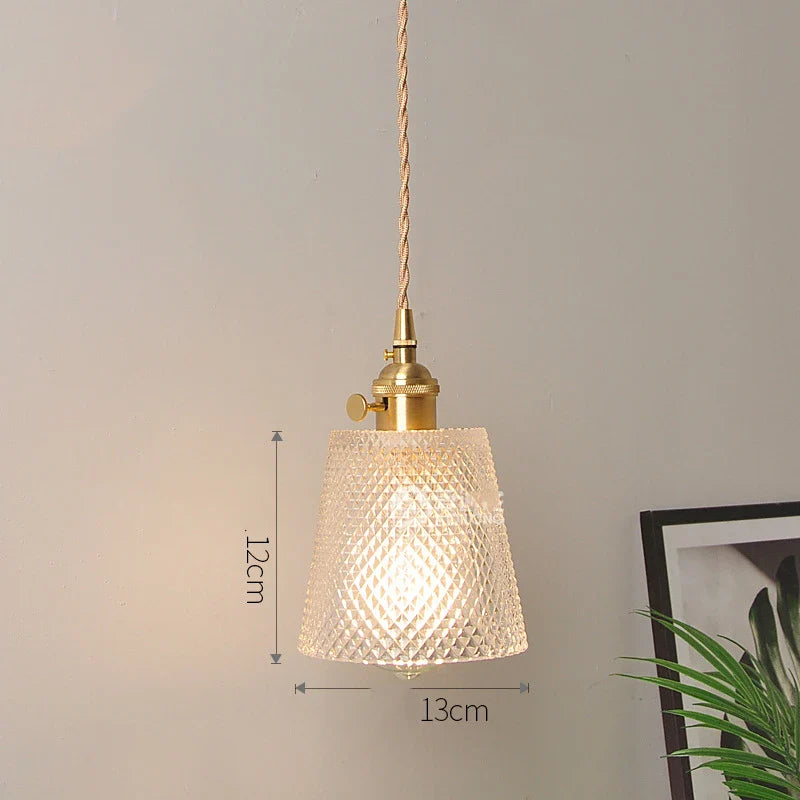 Helnys Amber Glass LED Pendant Lights - Modern Nordic Copper Hanging Lamp