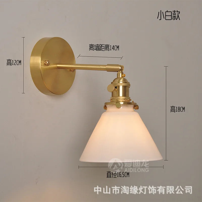 Helnys Japanese Copper Glass Wall Sconce LED Light Nordic Modern Fixture