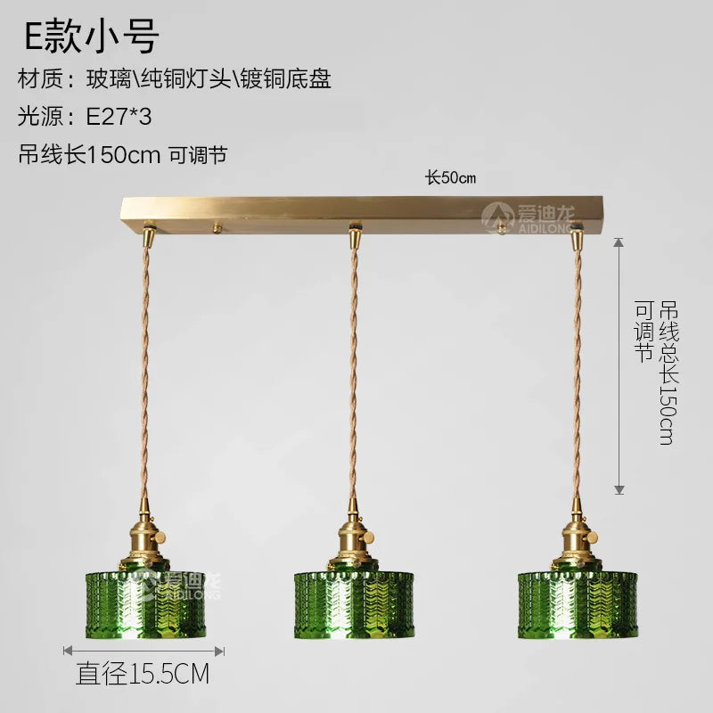 Helnys Nordic Green Glass LED Pendant Lights Copper Switch - Modern Hanging Lamp