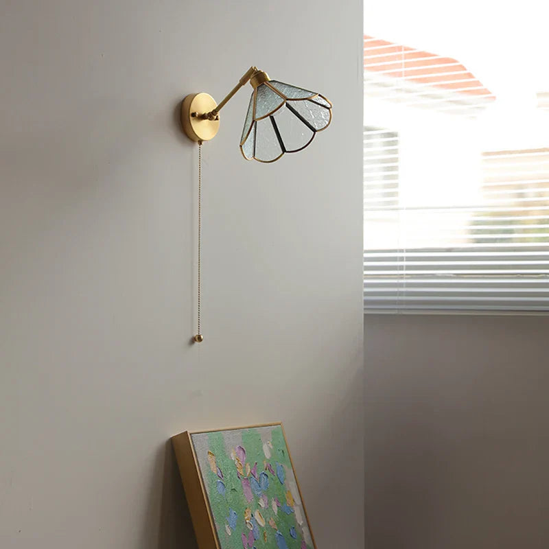 Helnys Green Glass LED Wall Lights with Pull Chain Switch
