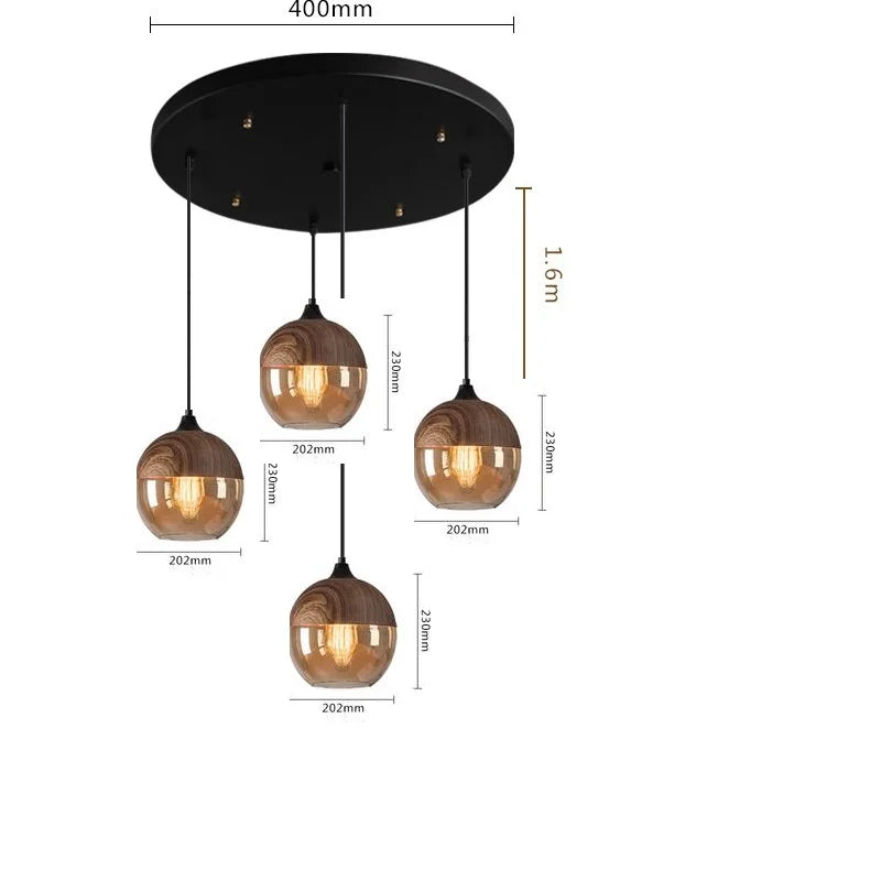 Helnys Nordic Wood LED Glass Pendant Light for Dinning Room Cafe Bedroom