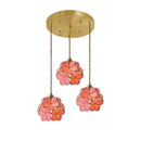 Helnys Nordic Flower Copper Glass Pendant Light Fixture with LED for Bedroom Dining Living Room