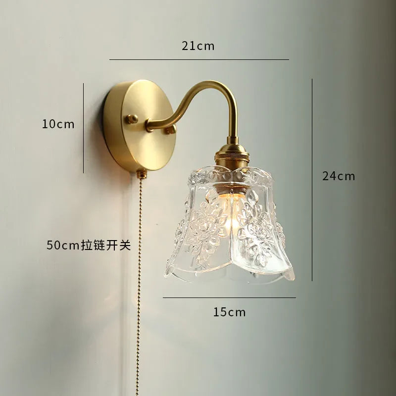 Helnys Nordic Copper Wall Sconce with Pull Chain Switch - Modern LED Light