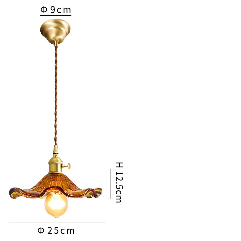 Helnys Nordic Green Glass LED Pendant Light with Copper Knob Switch