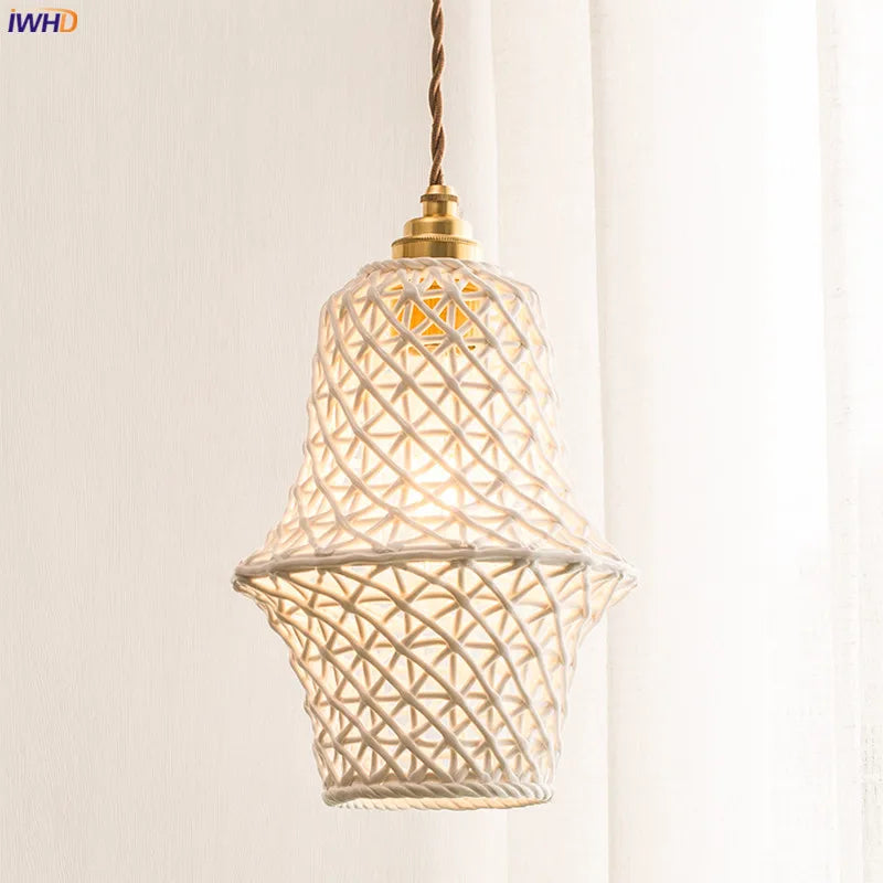 Helnys Nordic Ceramic Pendant Lamp Japan Style Copper Hanging Light