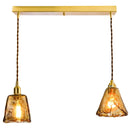 Helnys Vintage Wood Copper Pendant Lights Amber Glass Japanese Style LED