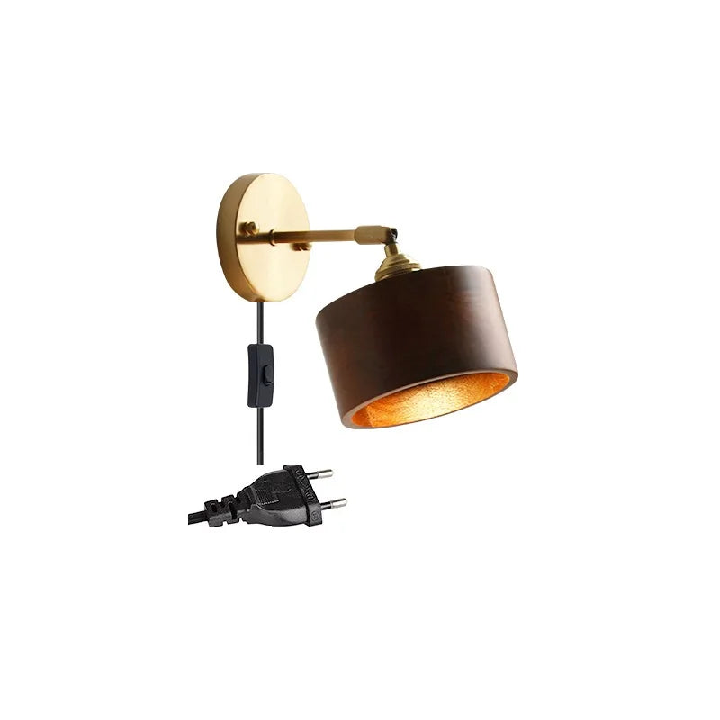 Helnys Copper LED Wall Sconce Pull Chain Switch Modern Wood Wall Light Fixtures