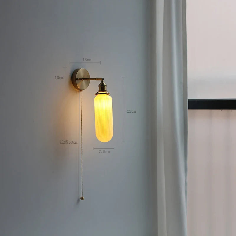 Helnys Ceramic Copper Arm Wall Lamp with Pull Chain Switch - Nordic Modern Style