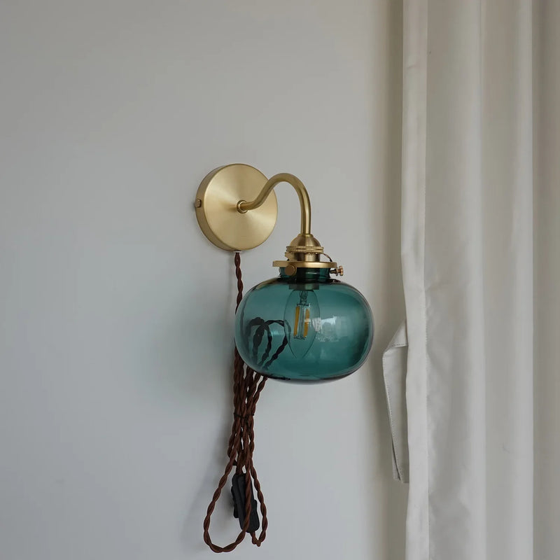 Helnys Modern Copper Wall Sconce with Little Glass Ball LED, Plug In Switch