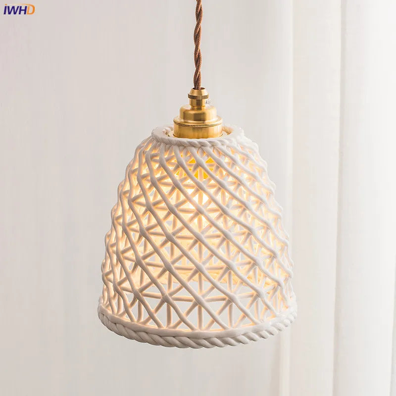 Helnys Nordic Ceramic Pendant Lamp Japan Style Copper Hanging Light