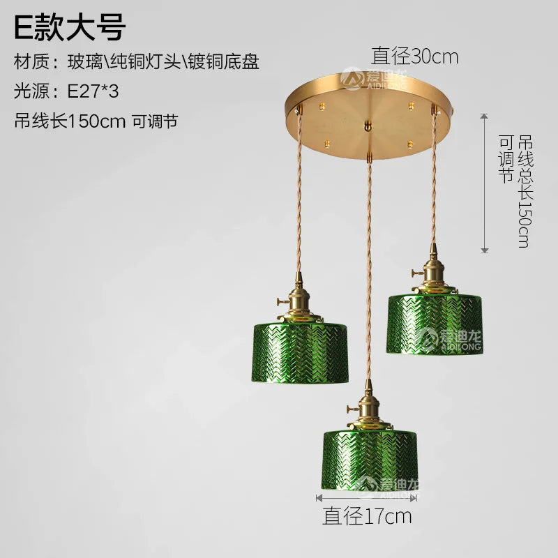 Helnys Nordic Green Glass LED Pendant Lights Copper Switch - Modern Hanging Lamp