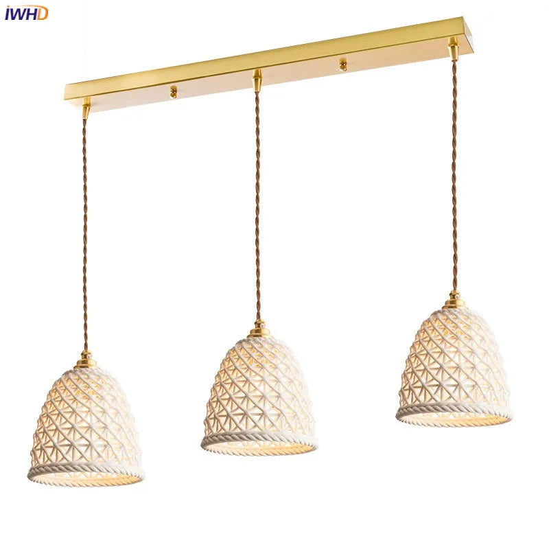 Helnys Nordic Ceramic Pendant Lamp Japan Style Copper Hanging Light