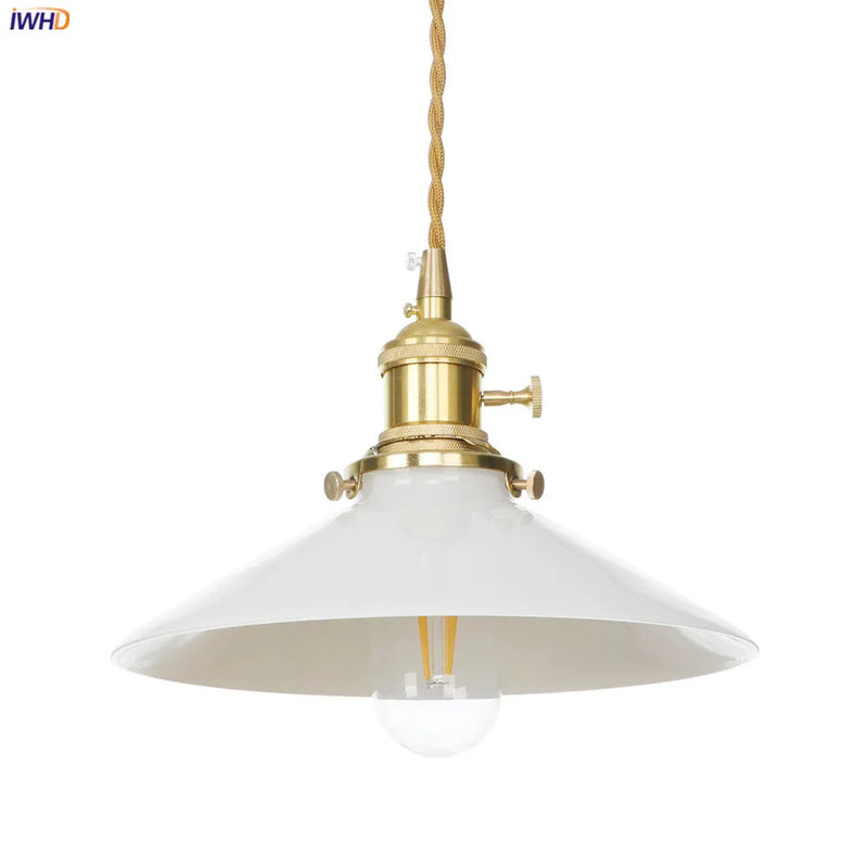Helnys Nordic White Glass Pendant Light with Japan Copper Finish