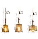 Helnys Vintage Wood Copper Pendant Lights Amber Glass Japanese Style LED