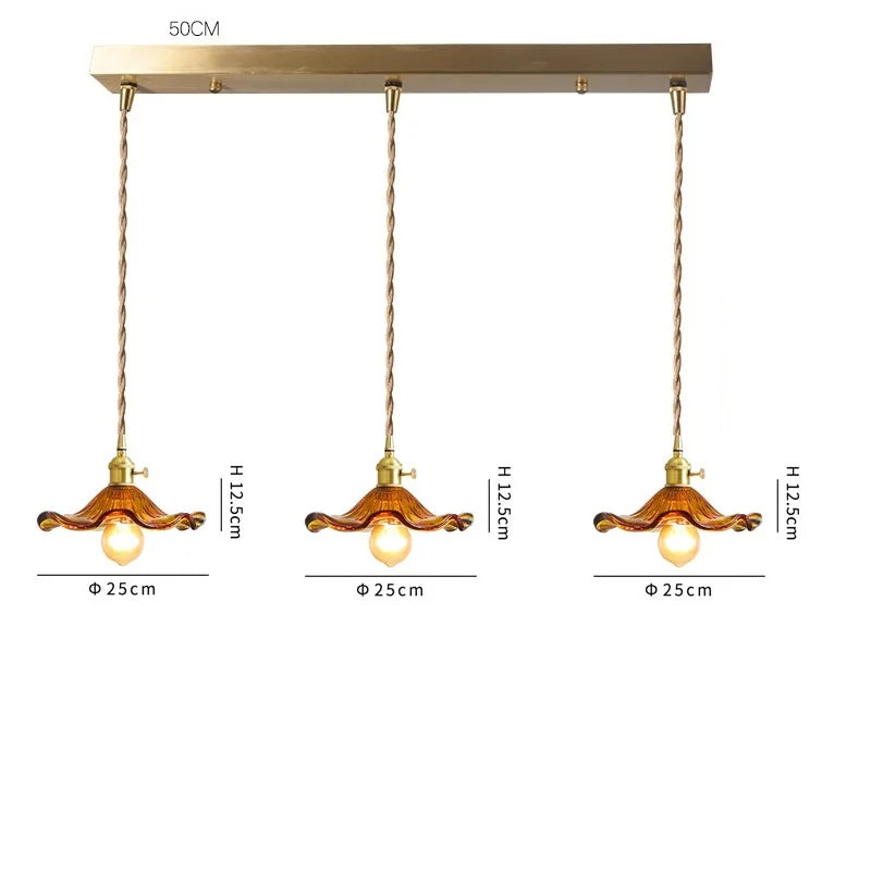 Helnys Nordic Green Glass LED Pendant Light with Copper Knob Switch