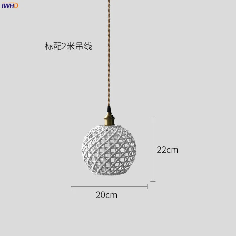 Helnys Nordic Ceramic Pendant Lamp Japan Style Copper Hanging Light