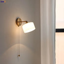 Helnys Milk Glass LED Wall Light with Pull Chain Switch - Nordic Modern Design
