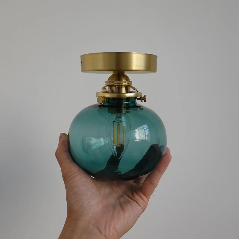 Helnys Modern Copper Wall Sconce with Little Glass Ball LED, Plug In Switch
