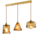Helnys Vintage Wood Copper Pendant Lights Amber Glass Japanese Style LED